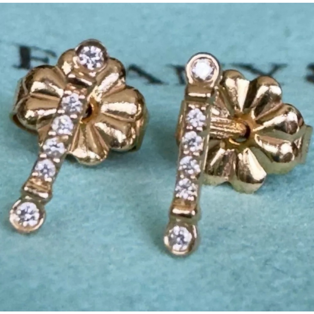 Tiffany & Co. 18k Rose Gold 750 Fleur de Lis Key Bar Diamond Stud Earrings